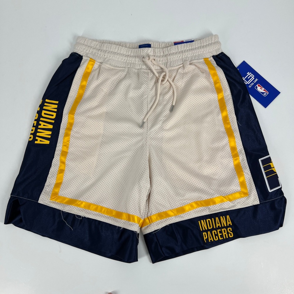 Ultra Game NBA Indiana Pacers Mesh Basketball Shorts Cream Navy VSML704S Mens S